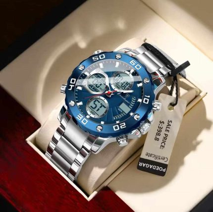 POEDAGAR LED Alarm Dual Time Display Digital Quartz Men Watch