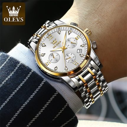 OLEVS 2858 Fashion Chronograph Quartz Watch for Men Stainless Steel Business Mens Watches Top Brand Luxury Waterproof Men Wristwatch
