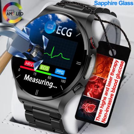 2023 ECG+PPG Sapphire Glass Blood Glucose Smart Watch Men Full Touch Screen Health Watches Laser Treatment Three High Smartwatch