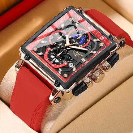 Lige Red Color Top Brand Men's Luxury Silicone Quartz Watch Sports Watches Date Clock Waterproof Wristwatch Chronograph
