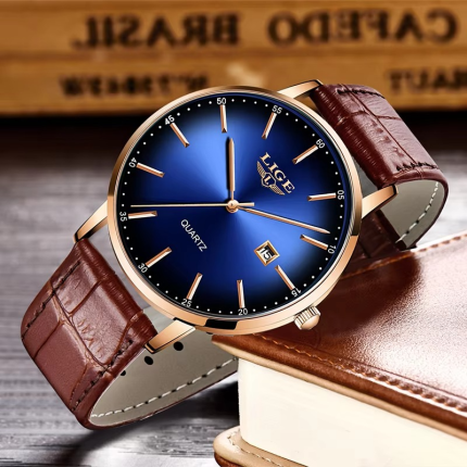 LIGE Waterproof Men Luxury Wrist Quartz Watch Sports Style Leather Watches
