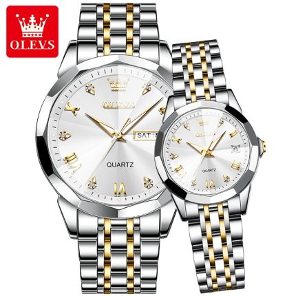 OLEVS 9931 Lover's Quartz Watch for Men Women Solid Stainless Steel Strap Waterproof Luminous Hands Couple Wristwatch