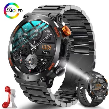 LED Lights Compass Watch For Men Smart Watch Sports Fitness IP67 Waterproof Smartwatch Bluetooth Call Full Touch Screen